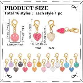 CRAFTYMELODY 16Pcs Stitch Markers 2 Style Locking Stitch Marker Alloy Enamel Crochet Stitch Marker Charms Removable Lobster Clasp Round Heart Knitting Marker for Knitting Weaving Sewing Accessories