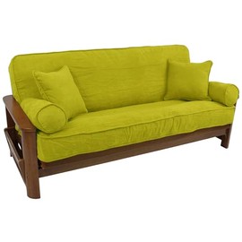 Blazing Needles Solid Microsuede Double Corded 8" to 9" Futon Cover Set with 4 Throw Pillows (Set of 5), Full, Mojito Lime