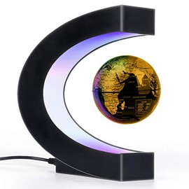 Magnetic Levitation Floating Globe with LED Light, Desk Gadget Decor, Fixture Floating Globes & Shade, Cool Tech Gifts for Men/Father/Husband/Boyfriend/Kids/Boss, Great gift idea (golden)