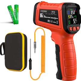 MOONASCEND -58°F to 2732°F Infrared Thermometer Gun，50:1 Laser Thermometer Gun for Oven、BBQ、HVAC，Humidity Measurement for Wood、Wall ，IR Temperature Gun for Engine 、Forging ，Industrial & Home Use