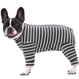 Paipeper Dog Surgery Recovery Suit for Female Male Puppy,Dog Bodysuit Long Sleeve Prevent Shedding and Licking Wound,Dog Pajamas,E-Collar Cone Alternative(Black White Stripe-s)