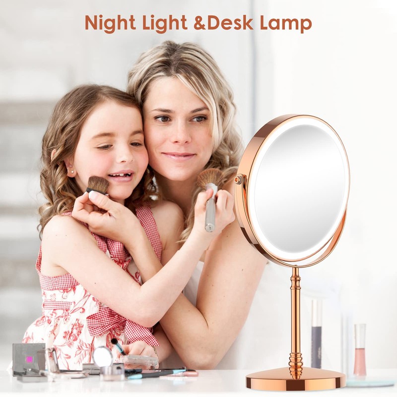 Lighted Makeup Mirror, 3000 mAh Rechargeable Double Sided Magnifying Vanity