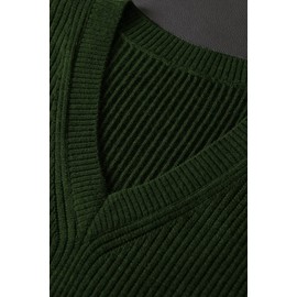 Mens V-Neck Knitted Sweater Vest Solid Plain Sleeveless Pullover Knitwear Loose Fit All Match Sweater Tops_Dark Green_X-Large