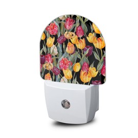 YESPOAK Vintage Tulips Night Light, Auto Sensor Night Lights Plug Into Wall Decor, Home Indoor Stairway Kitchen Corridor, Boys Girls Women Men Room Gifts