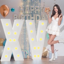 3FT/4FT, XV Represents Happy Birthday of 15 Years Old, Foam Board Letter Lights, Horse Running Lights, neon Lights, Suitable for Birthday Party Decoration, self Assembling is Required (4FT-XV)
