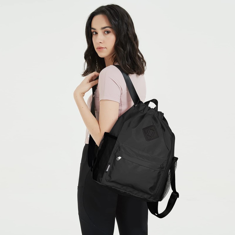 WANDF Drawstring Backpack Sports Gym Bag with Shoes Compartment, Water-Resistant