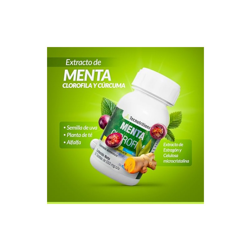 Menta Clorofila - suplemento alimenticio en Frasco de 60 tabletas.