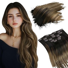 Ugeat Real Hair Clip in Extensions for Long 22 Inch Remy Hair Extensions Clip in Brown Balayage Thick Hair Extensions Clip ins Chocolate Brown 7Pcs 120G 2/6/12