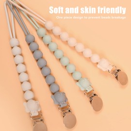 Cadena para chupete de bebé, 4 Uds., evita que se apague con abrazadera firme, Clip para chupete de silicona suave, gris, verde y rosa