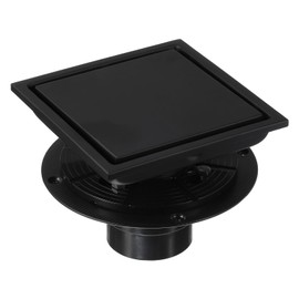 sourcing map 6 Inch Square Shower Floor Drain, 304 Stainless Steel Reversible Floor Drain with Flange for Bathrooms, Kitchens, Garages, Showers Sinks, Brushed Matte Black