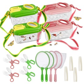 4 Sets Bug Catcher Kit for Kids Outdoor Exploration Kit Kid Summer Toys Nature Explorer Kit Bug Collection Kit with Insect Catcher Box, Butterfly Nets, Tweezers for Kids 3 4 5 6 7 8+ Years Old (Green)