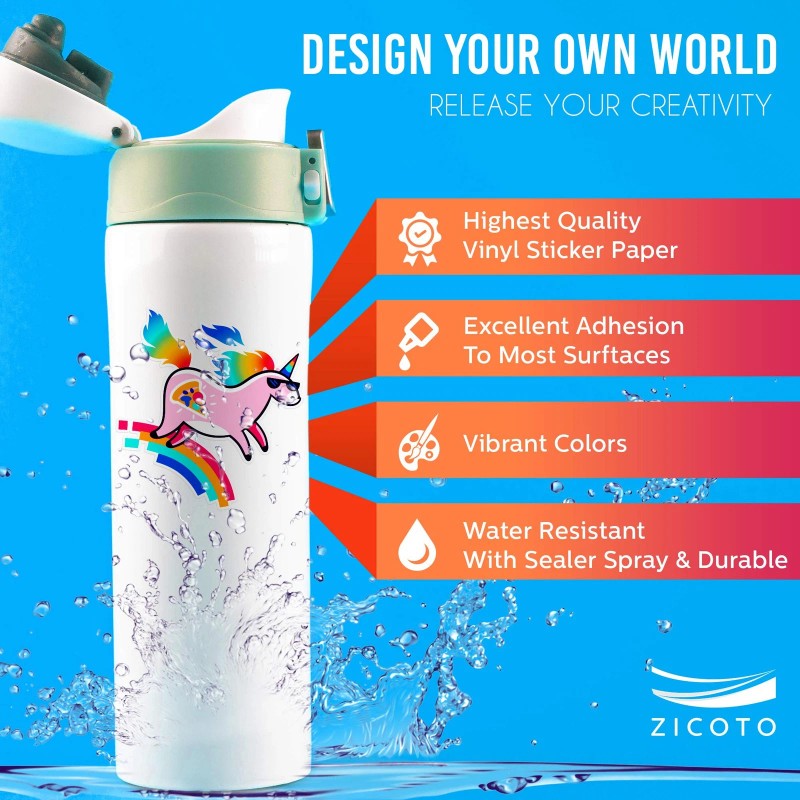 Zicoto Premium Printable Vinyl Sticker Paper - Glossy White 8.5