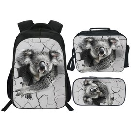 Rylane Koala Backpack Kids Bookbag 16inch Schoolbag With Lunch Box Bag And Pencil Case Set For Boys Girls