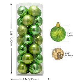 AUXO-FUN Small Size 28ct shatterproof Christmas Ball Ornaments in 4 Classic finishes for Christmas Tree Decoration (1.57“ Mini Size, Lime Green)