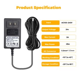 24V 2A Power Supply Adapter,AC 100V/240V to DC 24V 2A 48W Transformer with 5.5x2.5mm DC Output Jack for LED Strip, LED Display, 3D Printer