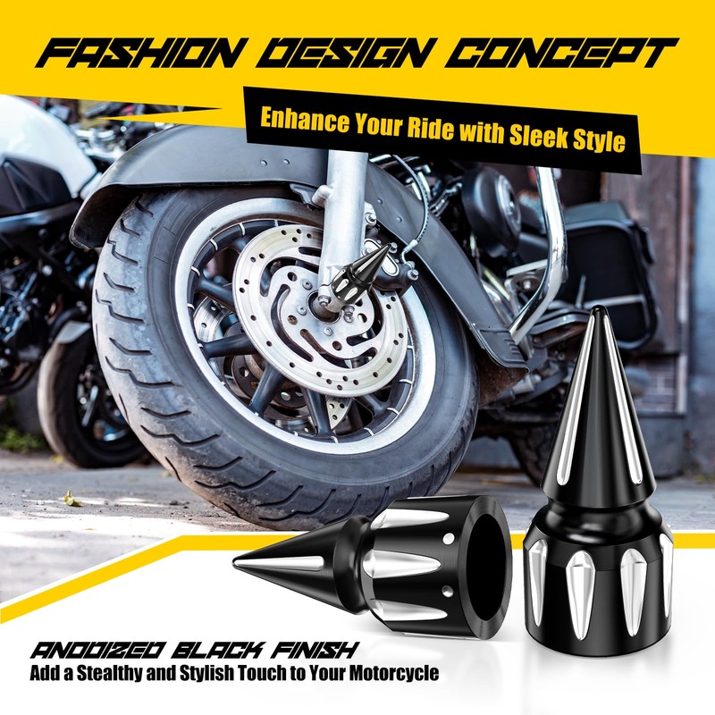 AUTOJDM 3.6"Motorcycle Chrome Front Axle Nut Covers,CNC Left&Right Spike Fron