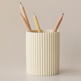 LezayXtra Ceramic Pen Holder for Desk, Ribbed Makeup Brush Organizer, Aesthetic Pencil Cup, Minimalist Desk Organizer, Office, Vanity, Aesthetic Desk Accessories