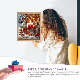 DIYDECORFUN Christmas 5D Diamond Painting Kits for Adults,DIY Winter Candle Diamond Art for Beginner, Full Round Drills Paint with Diamond, Easy Diamond Dot Gem Art Painting for Wall Decor 12 x 16 in