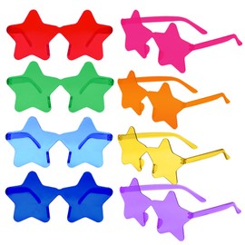 CHRORINE 8/16/24/40 Pairs Rimless Star Shape Sunglasses Transparent Glasses Bulk for Party Decor Favor (24, Mixed Colors)