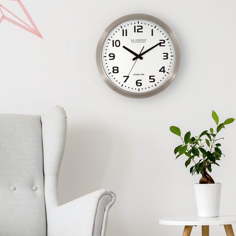 La Crosse Technology WT-3161WH-INT 16 Inch Stainless Steel Atomic Clock-White