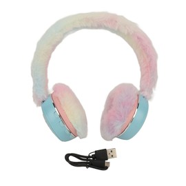 Bluetooth Headset Multifunctional Foldable Cartoon Innovative Plush Warm Earmuff Deep Bass Wireless Headphone with Colorful Breathing Light Blue