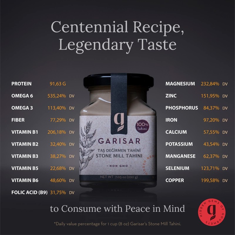 Garisar Stone Mill Sesame Tahini - 100% Turkish Whole Sesame