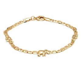 Barzel 18K Gold Plated Flat Marina Elephant Anklet For Women- Made In Brazil - Size: 10 Inches
