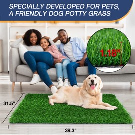GLOBREEN Dogs Grass Pee Pad for Puppy Potty Training, Pet Friendly Artificial Grass Turf Mat Outdoor Indoor Use, High Drainage, 39.3" x 31.5"