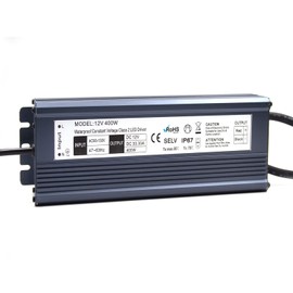 LED Driver 12V 400W Waterproof IP67 Power Supply Transformer, 90-130V AC to 12V DC Low Voltage Output, LED Transformer with 3-Prong Plug Cable for LED Light, Computer Project, Outdoor Light
