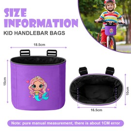 Adiwo Bike Basket Kids, Girls Bike Basket Waterproof Bicycle Front Basket, Detachable Bike Handlebar Basket, 210D Oxford Cloth Basket Carrier Bag with Cartoon Pattern, Bike Accessories For Girls Boy