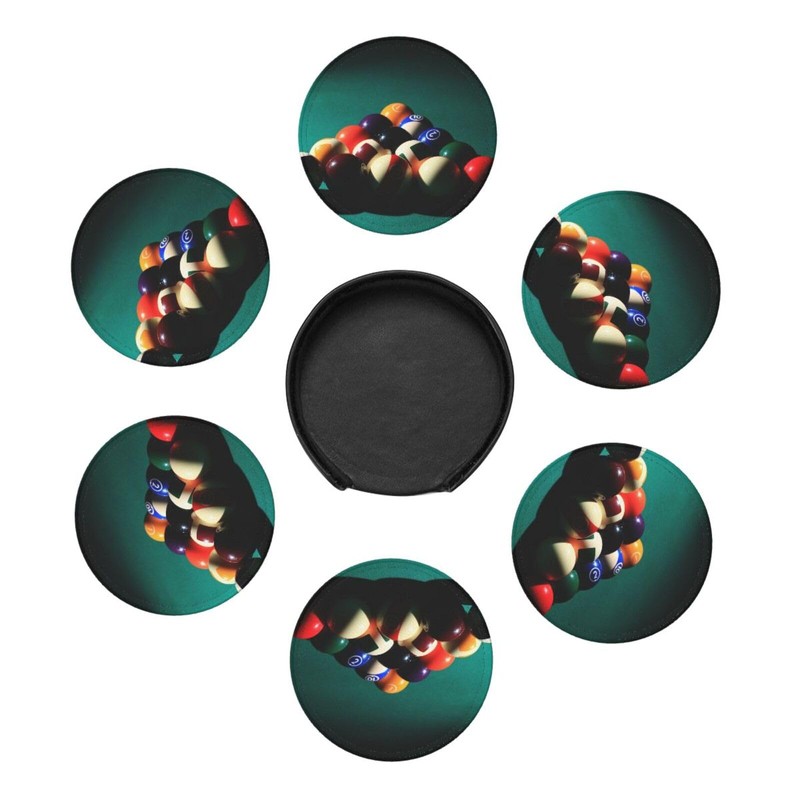 Billiard Ball Cool Coasters for Drinks Round Leather Coaster with