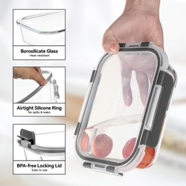 BAYZZ Glass Food Storage Containers, 5 Pack 35 Oz Glass Meal Prep Containers, Lunch Boxes with Airtight BPA-Free Lids, Microwave, Freezer and Dishwasher Safe,White