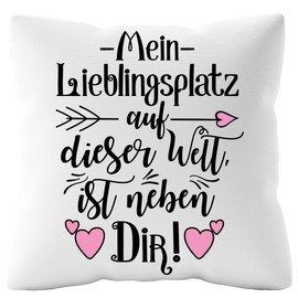 Urhome Cushion Cover with Saying "Mein Lieblingsplatz - 40 cm x 40 cm Cushion without Filling Decorative Cushion White Cuddly Cushion Washable Pillow Decorative Cushion Gift for Birthday Valentine's