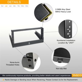 RIVECO 4u Tabletop Rack for Audio & Network, Desktop Rack Shelf Open Frame Sound Recording Shelf, Tappered Holes Black 2 Post