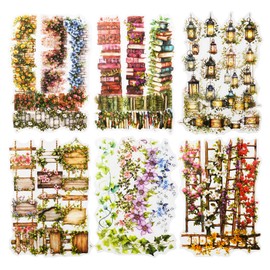 AuriicLeaf Bookish Garden PET Sticker Set, 120PCS Floral and Book Themed Scrapbooking Stickers, Waterproof Stickers for Journal, Diary, DIY Crafts
