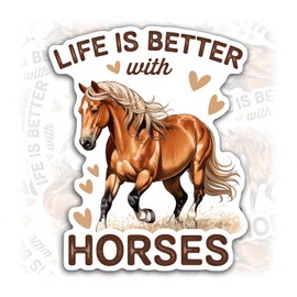 Life is Better with Horses Sticker or Magnet Decal Retro Floral Horse Riding Waterproof Vinyl Sticker for Water Bottle Car Bumper Fridge Laptop