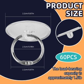 Pretwad Self-Adhesive Ceiling Hooks for Hanging, 60 Pcs Self Adhesive Ceiling Hook Hanging Hook with Binding Ring, Sticky Ceilings Hooks Small Disc Sticker Hanger for Festival Decoration