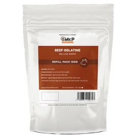 Mr.P Ingredients Beef Gelatine 100g 250 Bloom Powder Unflavoured Stabiliser Gelling Aerating Agent Instant Halal Gluten Free Non-GMO Resealable Pouche