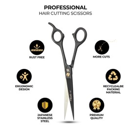 Professional Hair Cutting Scissors - 7.5" Japanese Stainless Steel Barber Scissors for Men, Women, Kids & Pets - Precision Hair Shears for Salon & Home, Thinning Shears & Beard Trimming (Black)