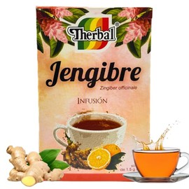 Therbal Jengibre (Ginger) Herbal Tea – 25 Tea Bags – With Black Tea, Palo Brasil, and Orange Flavor – Natural Infusion Blend | Natural pleasantly spicy | healthy digestion