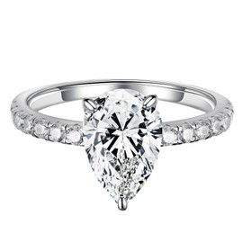 MOOSEA Moissanite Pear Shaped Engagement Ring, 1.5ct D Color VVS1 Clarity Lab Created Diamond 3 Claw Pear Shaped Anniversary Ring 18K White Gold Vermeil Moissanite Travel Engagement Rings for Women,