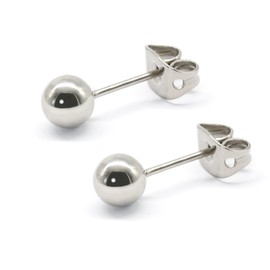 FACOKO Sterling Silver Earrings, Titanium Ball Stud Earrings, Hypoallergenic Non-Nickel Earrings Women Men, Earrings for Sensitive Ears, Simple Dainty Earring(6mm, Silver 1)