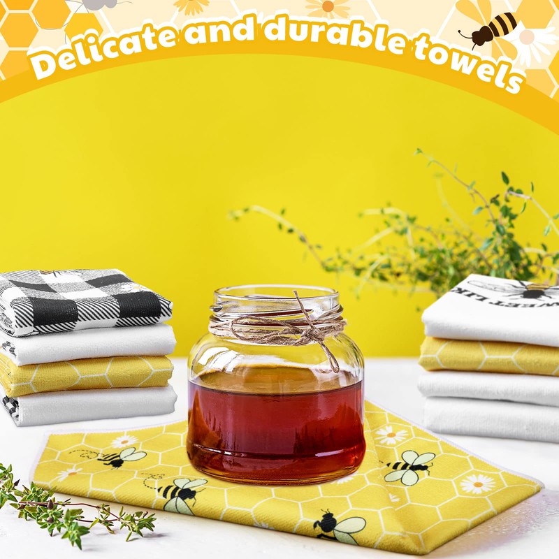 6 Pcs Bee Kitchen Towels 15.8 x 23.6 Inches Honey