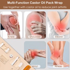Castor Oil Pack Wrap for Shoulder,Knee,Ankle&Feet,100% Organic Cotton Castor Oil Packs for Joints,Reusable Organic Flannel Cloth for Castor oil,Adjustable Elastic Strap,Anti-Leak&Machine washable