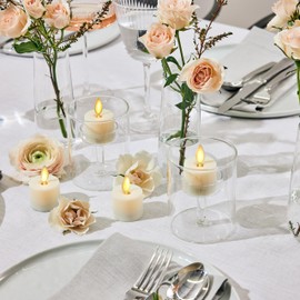 Luminara Flickering Flameless Pearl Ivory Tealights - Warm LED Light Flame Votives - Battery Operated Decor for Dining Room Table Centerpieces, Fireplace Mantel, Dinner Party, Reception - Set of 4