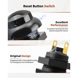 Waterproof 12MM Reset Button Switch, 2-Pin, Black, Replacement 21649