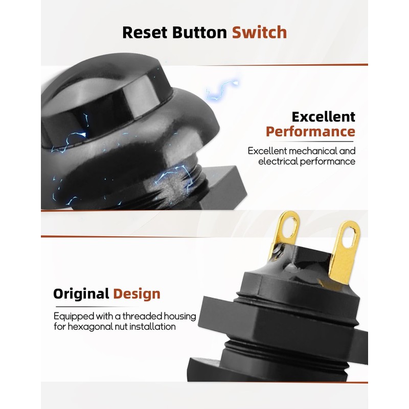 Waterproof 12MM Reset Button Switch, 2-Pin, Black, Replacement 21649