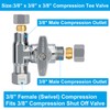 Brass Angle Stop Add-A-Tee Valve,3/8 x 3/8" x 3/8 Compression
