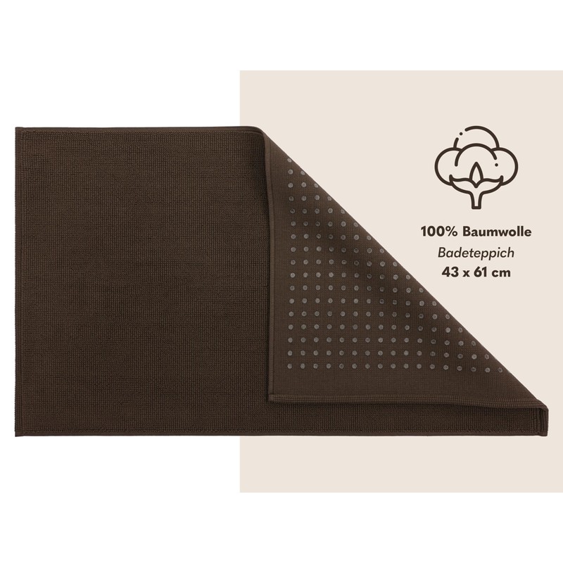 Hammetex 100% Cotton Non-Slip Bath Mat, 43 x 61 cm