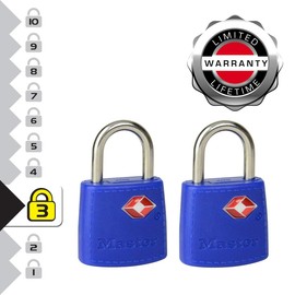 Master Lock 4695EURTAST Pack of 2 Key Travel Padlocks TSA Certified, Random Color, 3,8 x 2,3 x 1,1 cm